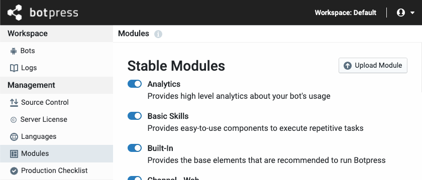 Admin Modules Page