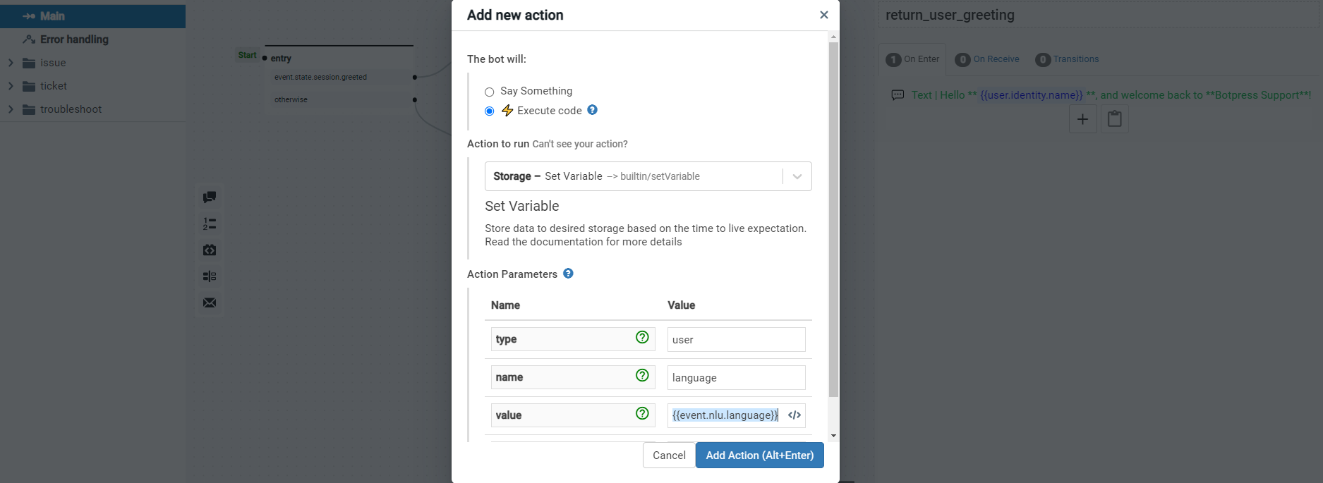 NLU Language Set Variable